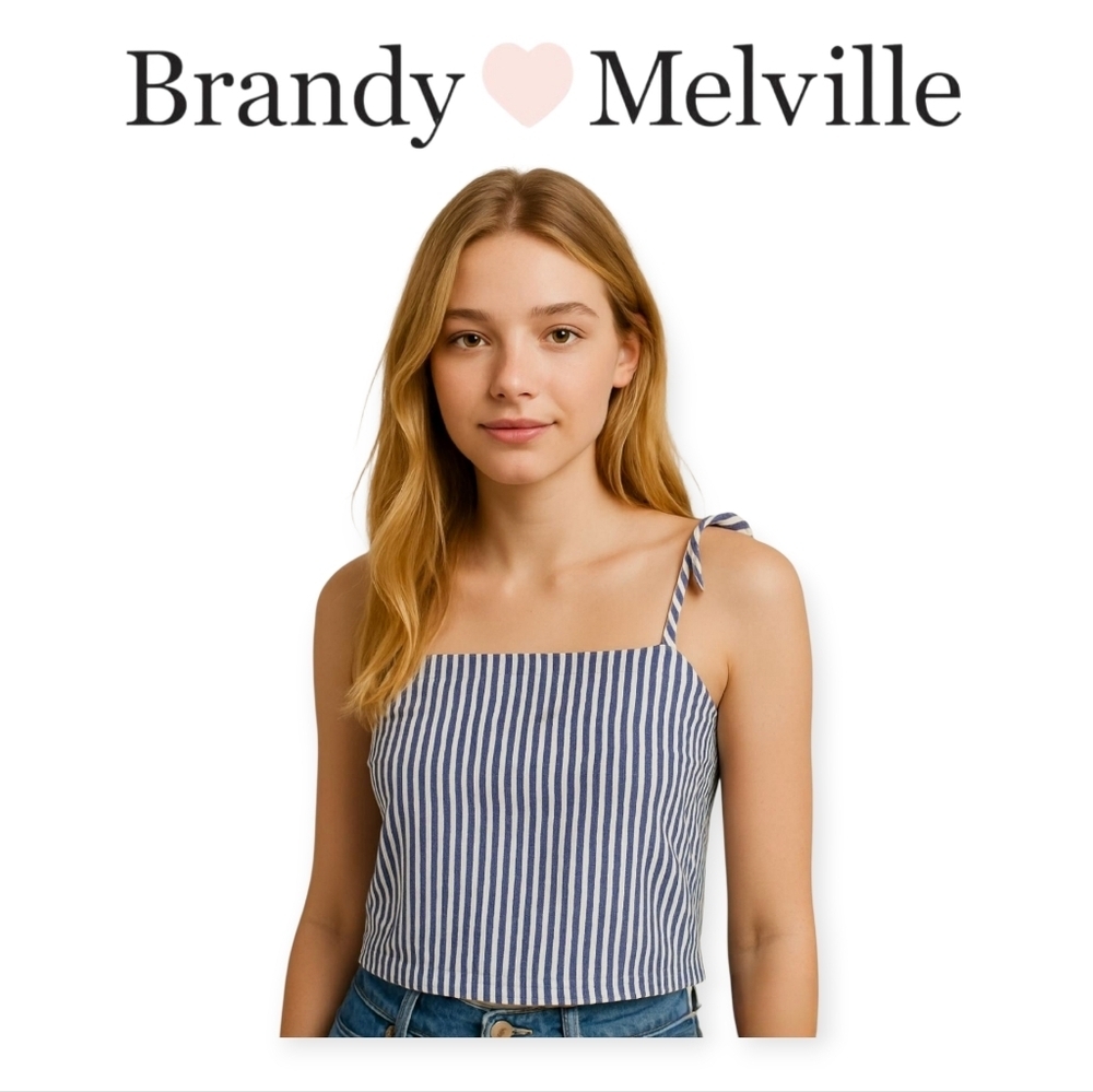 XS Blue White Pinstriped Keyhole Tank Brandy Melville John Galt Summer Top